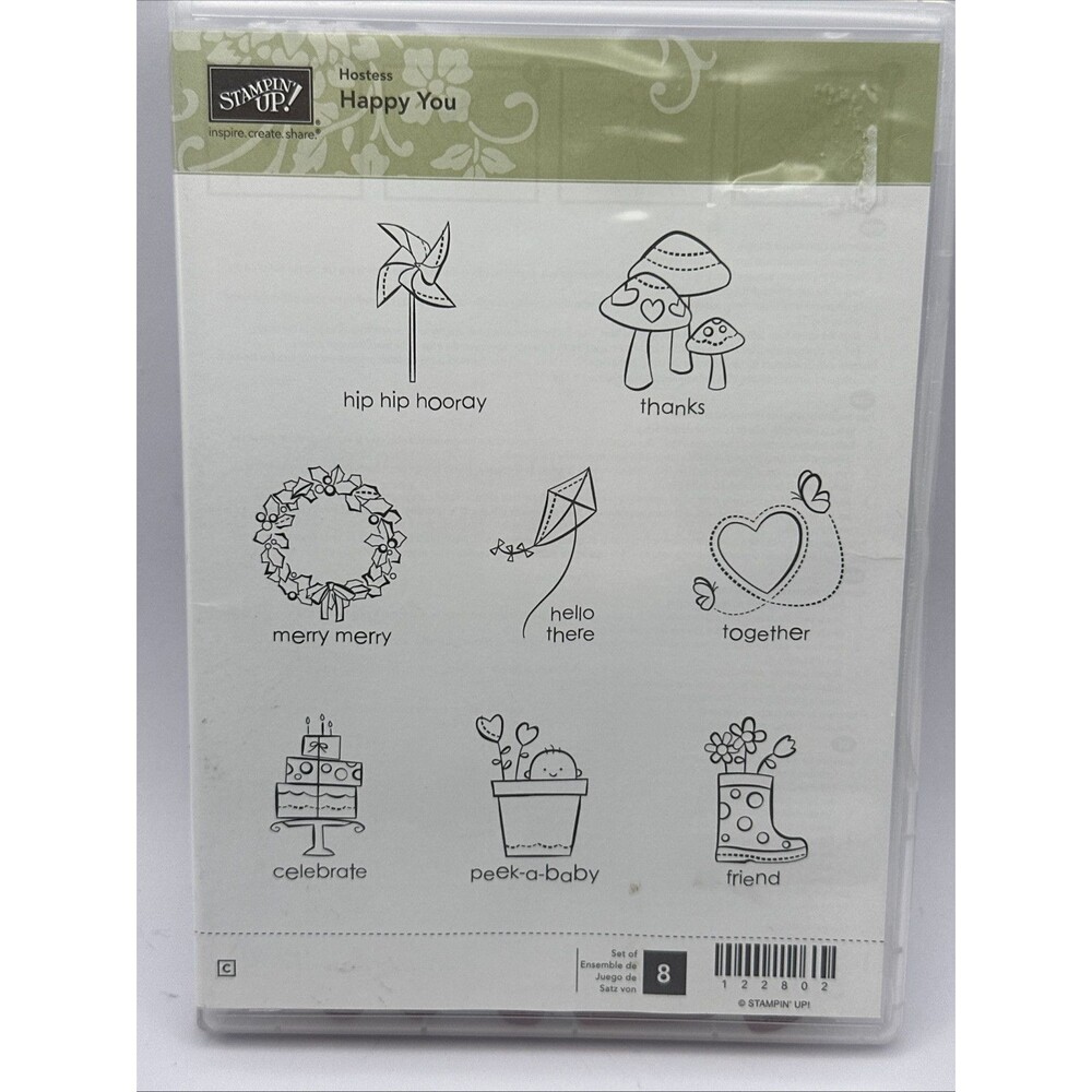 Stampin Up! Happy You #122802 Cling Rubber Craft 8 Piece hostess Stamp Set